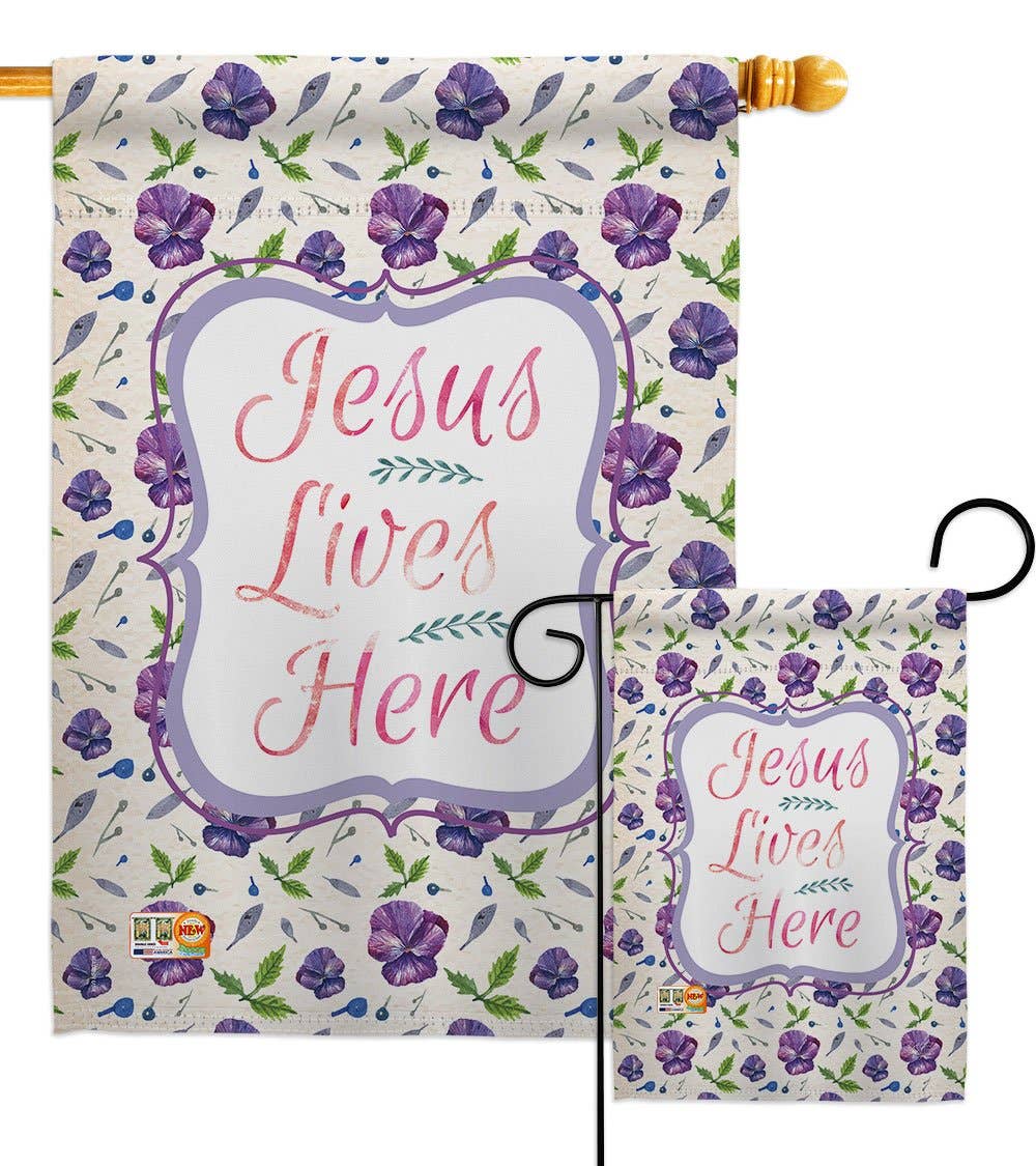 Jesus Lives Here Religious Bible Verses Faith Floral Flag