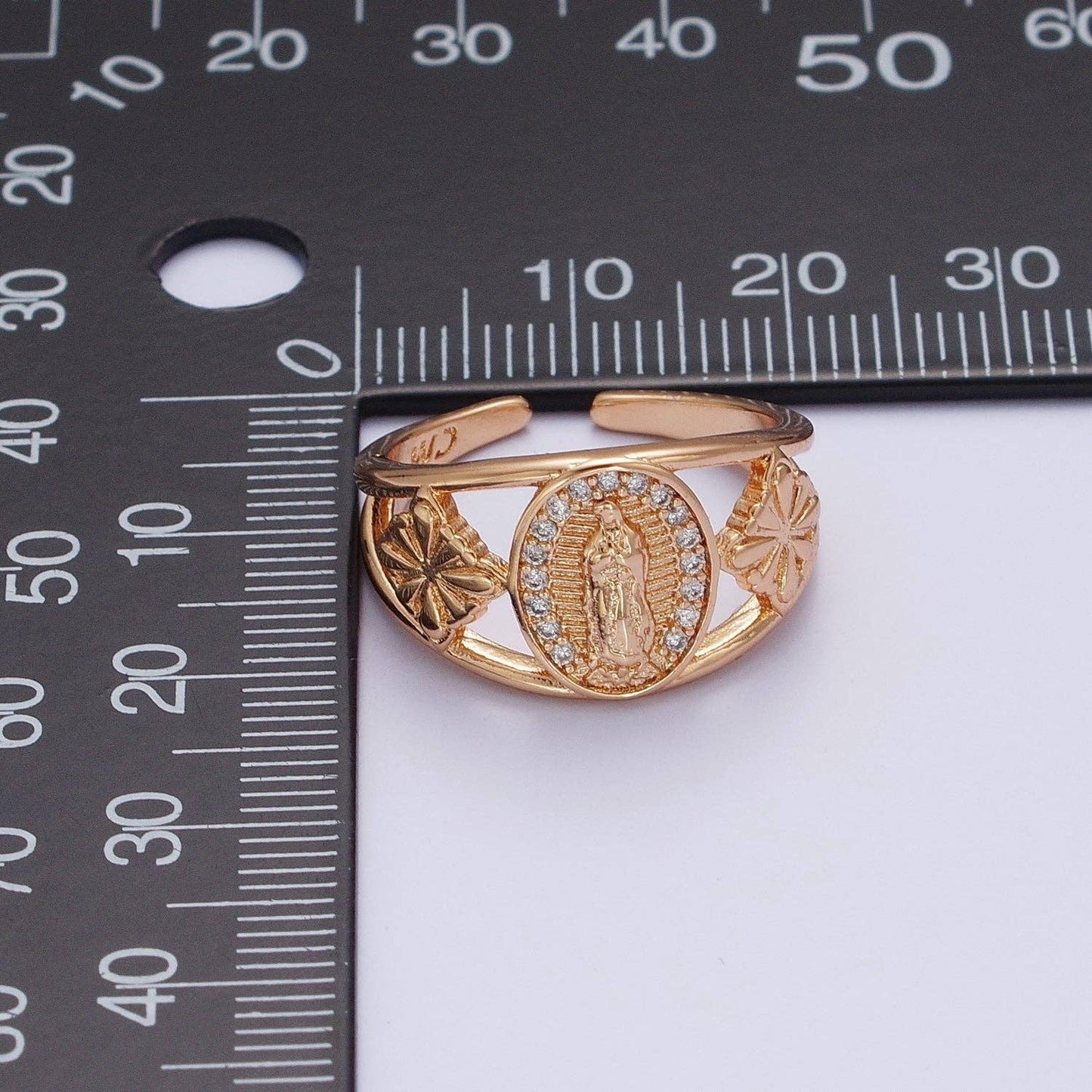 18K Gold Religious Micro Paved CZ Mother Virgin Mary Flowers