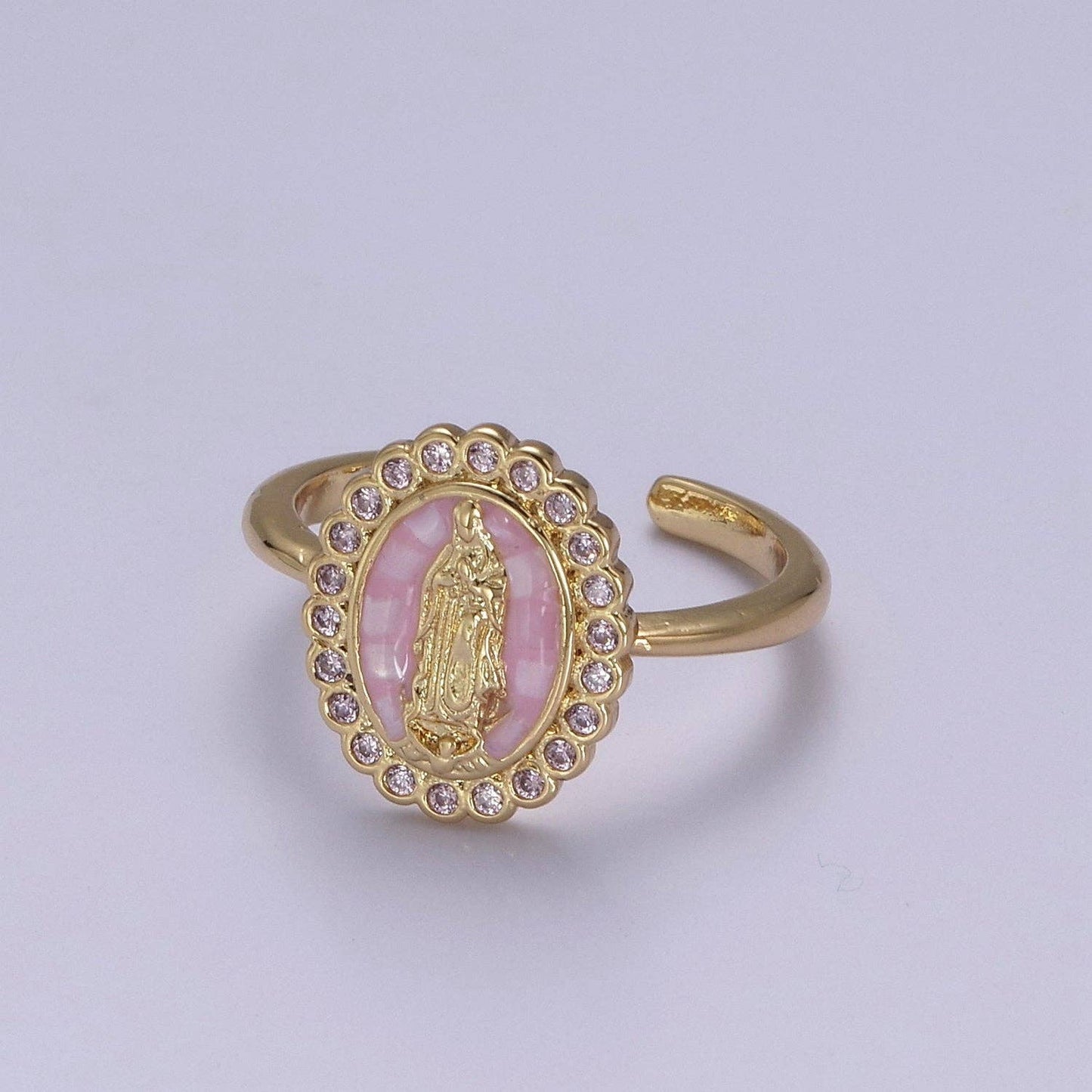 Oval CZ Stone Our Lady of Guadalupe Religious Adjustable Ring
