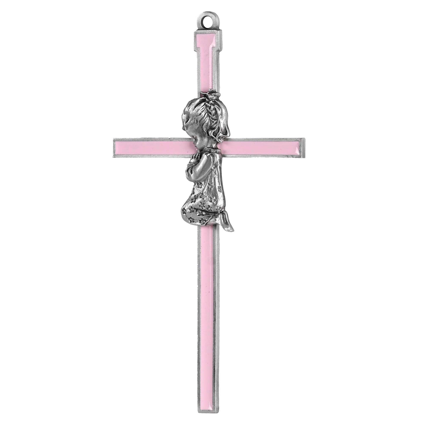 WALL CROSS PRAYING GIRL PINK INLAY 6"