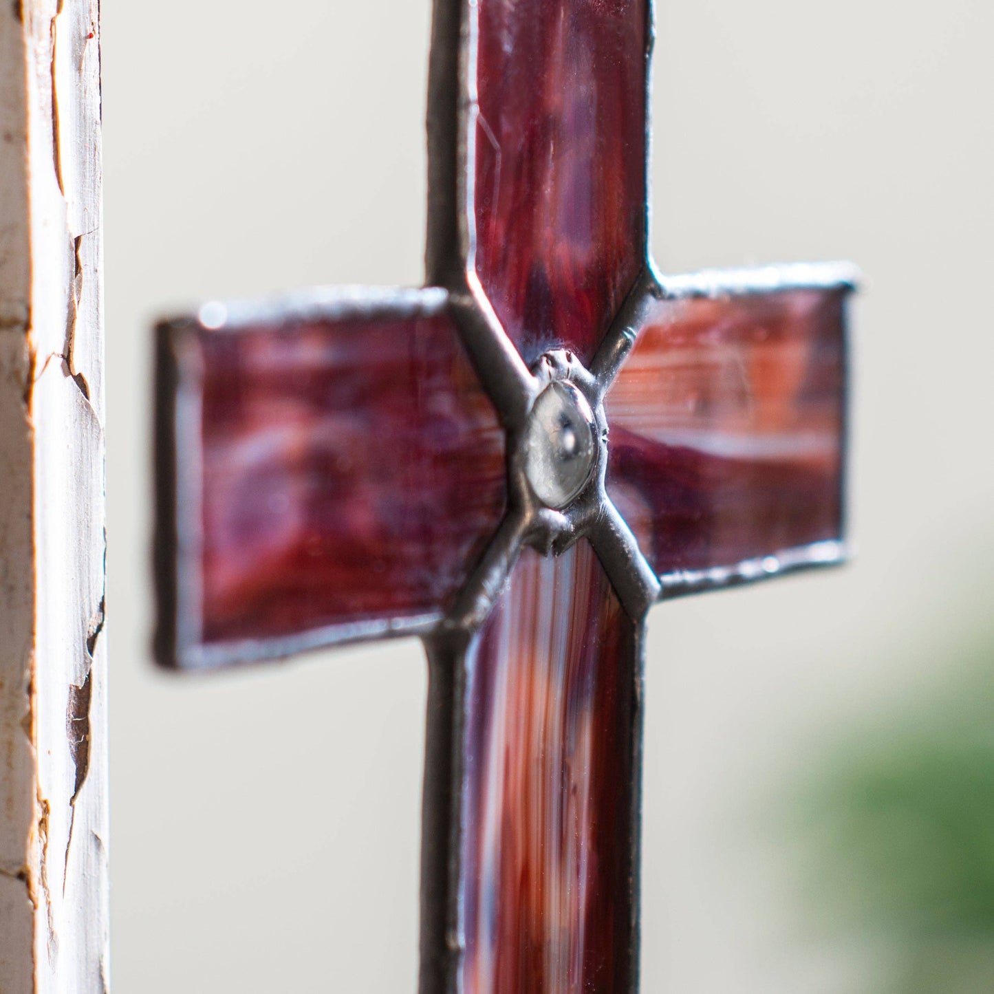 J Devlin Red Opal Stained Glass Cross Ornament | ORN 309