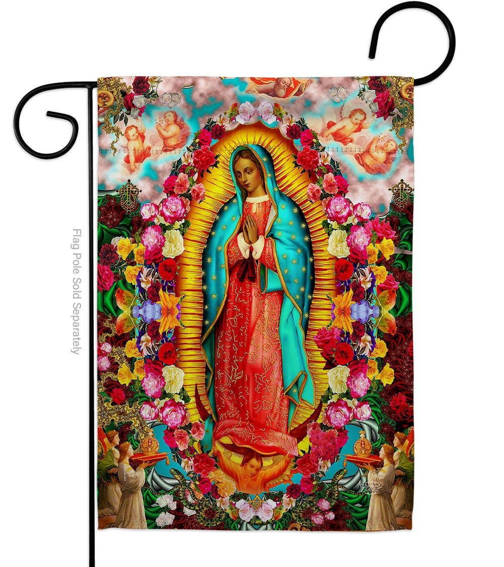Our Lady of Guadalupe Religious Faith Floral Decor Flag