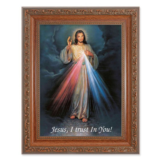 Divine Mercy Print in Ornate Wood Frame