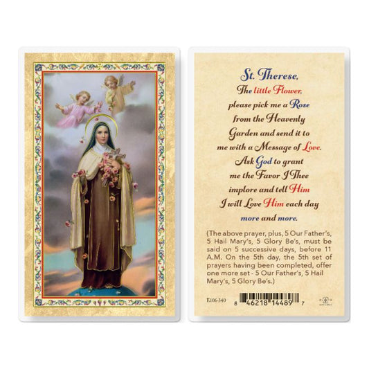Holy Card - Laminated - Therese, Pick Me a Rose