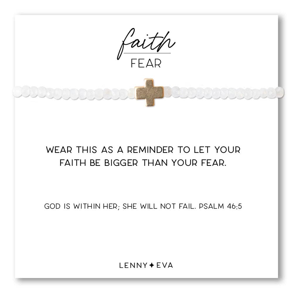 Faith Over Fear 3mm Faceted Moonstone Cross Bracelet