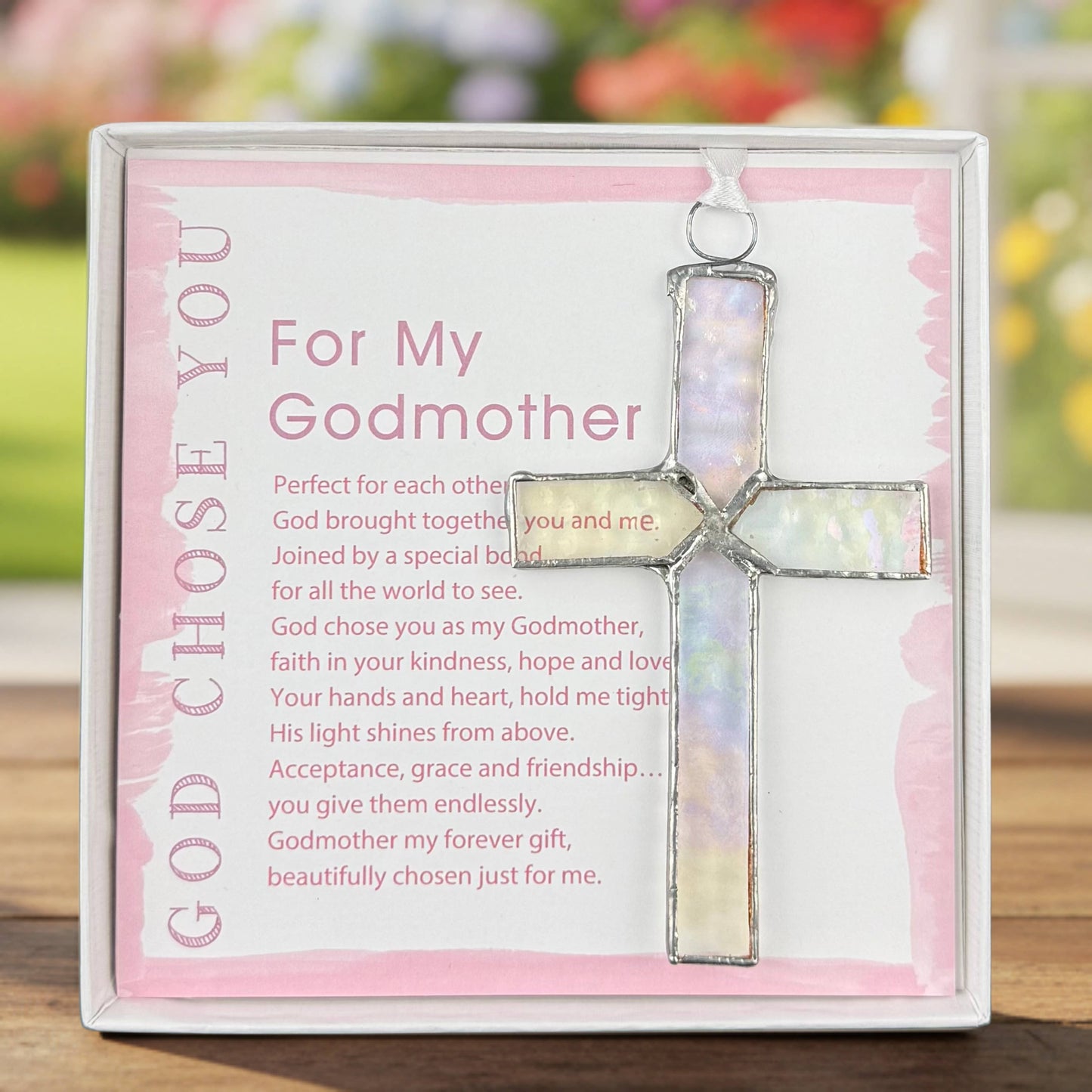 God Chose You Godmother Gift Handmade Glass Cross 4506SG