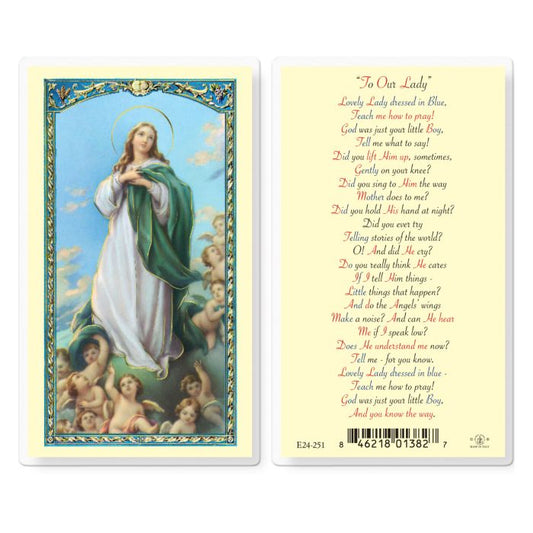 Holy Card - Laminated - Lovely Lady Dressed In Blue ("To Our Lady")