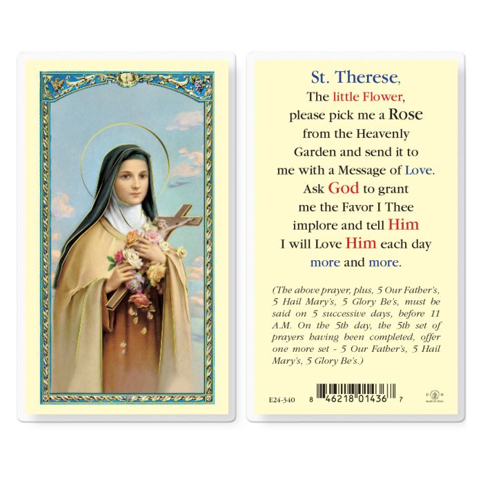 Holy Card - Laminated - Therese, Pick Me a Rose