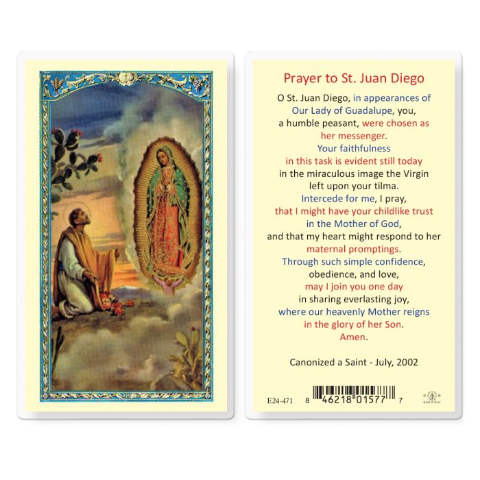 Holy Card - Laminated - Juan Diego with OL of Guadalupe