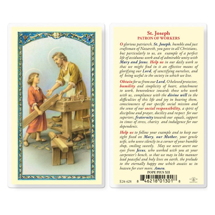 Holy Card - Laminated - 800-026 Joseph Patron Of Workers, Pius XII