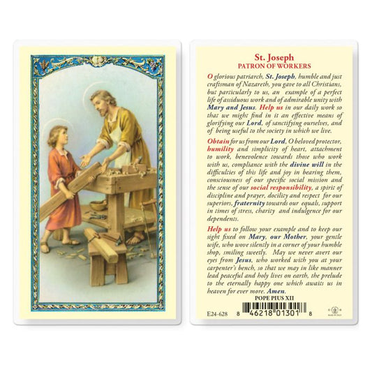 Holy Card - Laminated - 800-026 Joseph Patron Of Workers, Pius XII