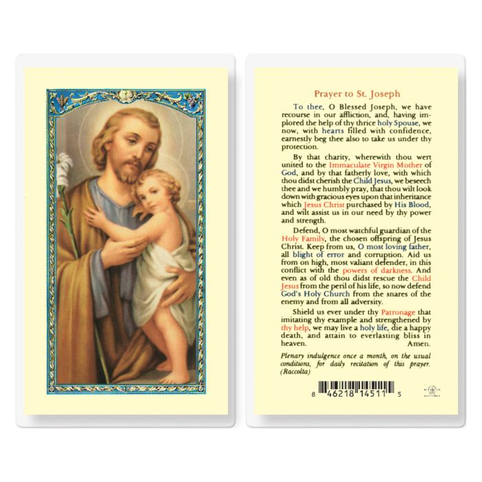 Holy Card - Laminated - Prayer to St Joseph (To thee, O Blessed Joseph,...)