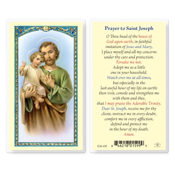 Holy Card - Laminated - Prayer to St Joseph (O thou head of the house of God)