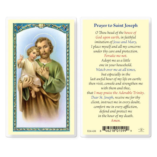 Holy Card - Laminated - Prayer to St Joseph (O thou head of the house of God)