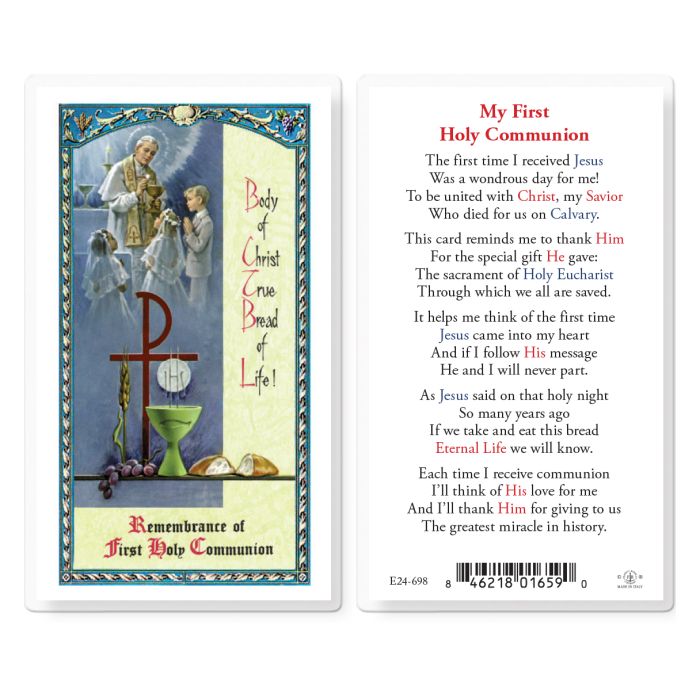 Holy Card - Laminated - First Holy Communion Unisex