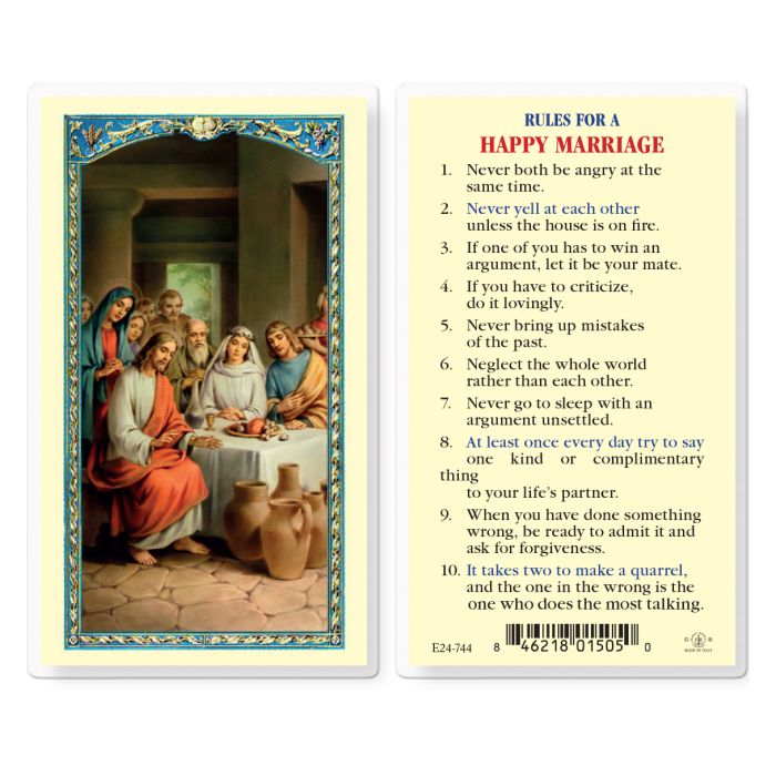 Holy Card - Laminated - Rules For A Happy Marriage