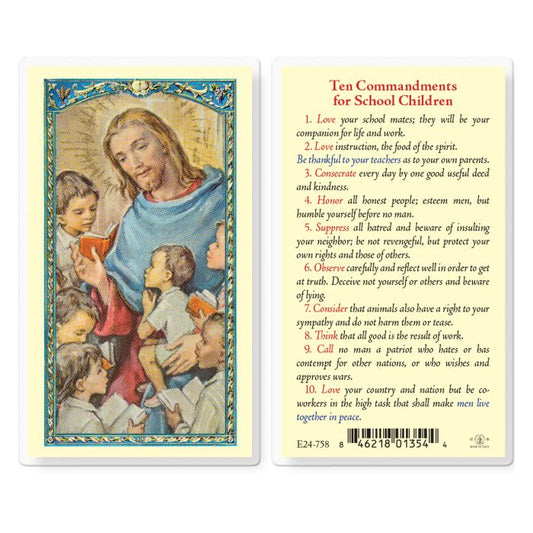 Holy Card - Laminated - Ten Commandments for School Kids