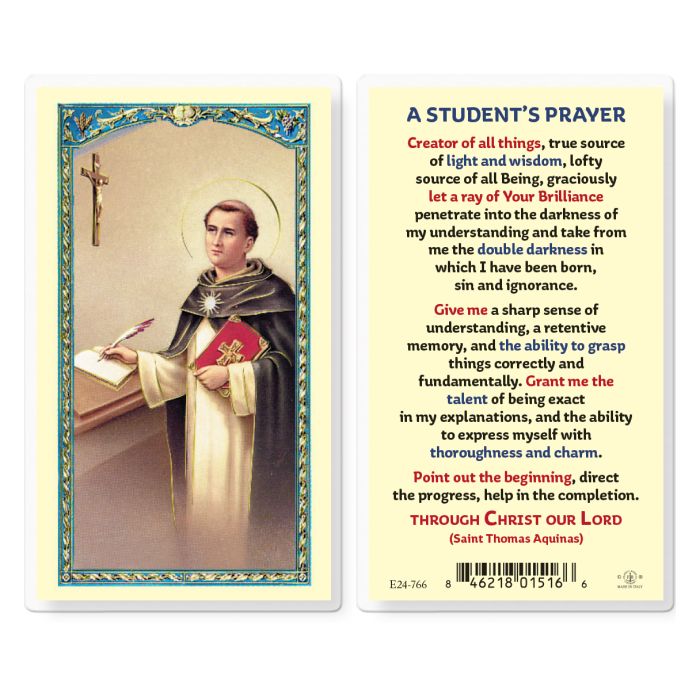 Holy Card - Laminated - Students Prayer with St Thomas