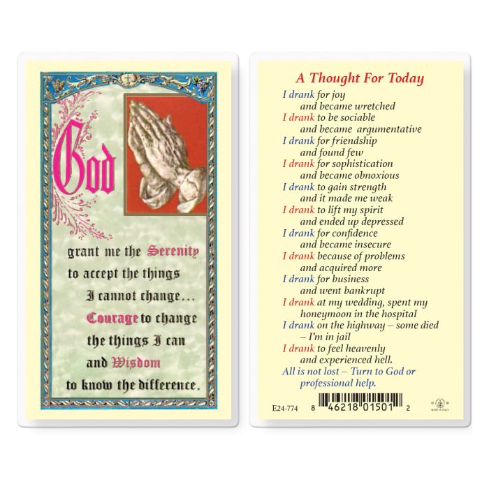 Holy Card - Laminated - Alcoholics Thought for Today