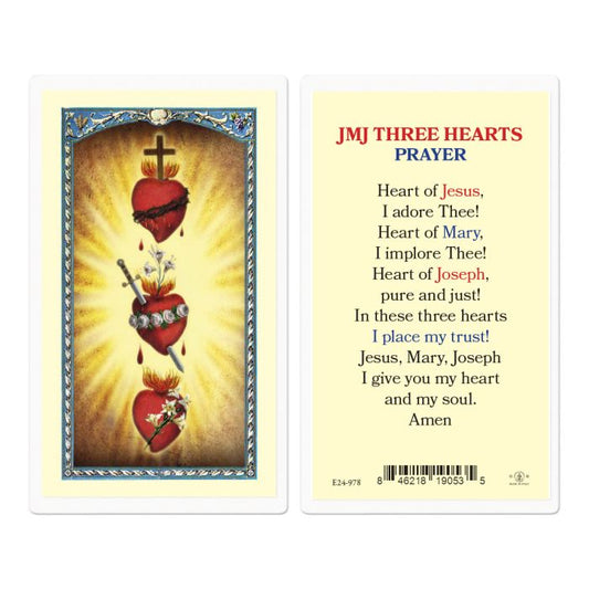 Holy Card - Laminated - JMJ Three Hearts Prayer