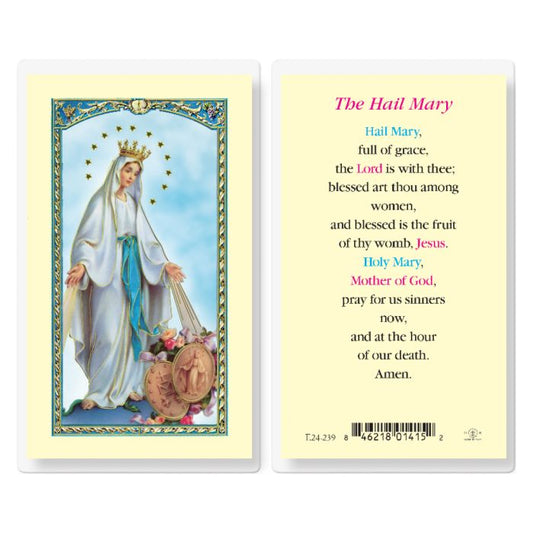 Holy Card - Laminated - Hail Mary, Our Lady of Grace Miraculous Medal