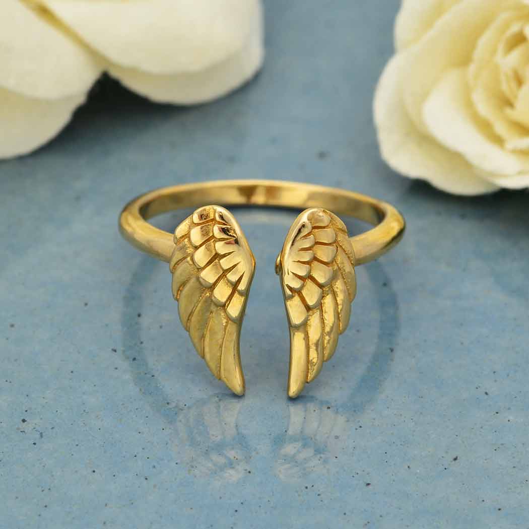 Sterling Silver or Bronze Adjustable Angel Wing Ring