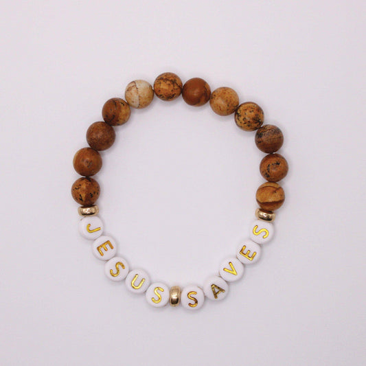 JESUS SAVES Bead & Stone Bracelet