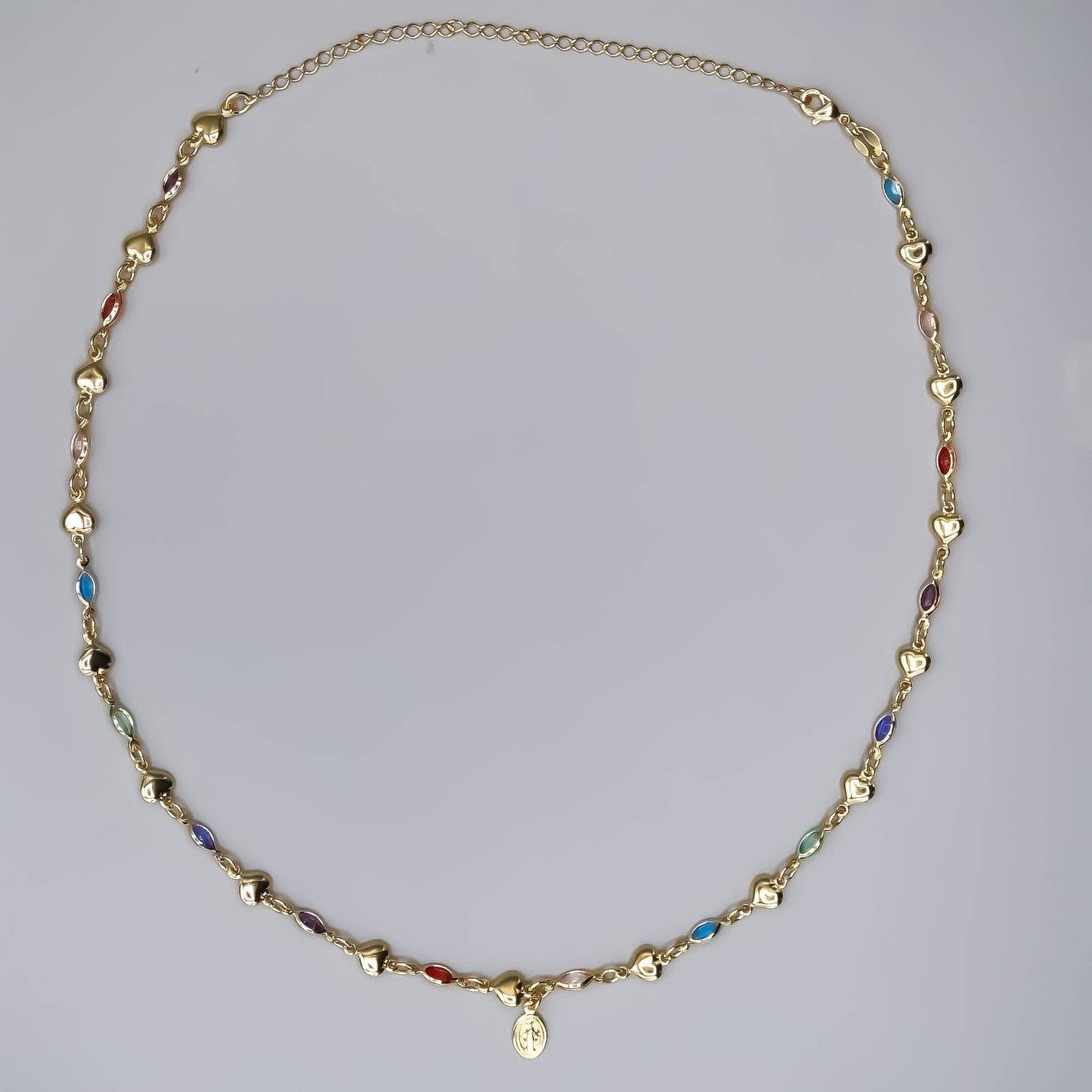 Gold-Plated Multicolor Zirconia Our Lady of Grace Necklace 16-inch