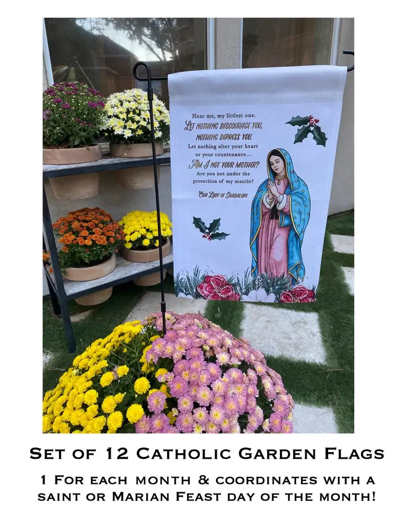 Catholic Garden flags. Marian garden. Sacred heart flag.