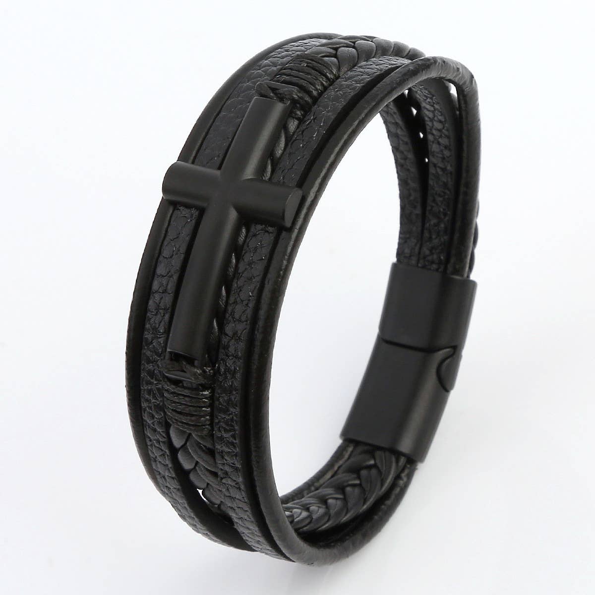 LEATHER HANDWOVEN MAGNET BUCKLE BRACELET