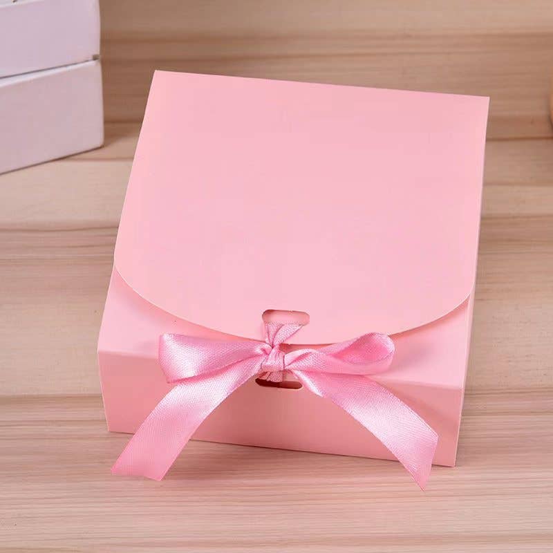 24pcs, 5 colors 3 sizes square paper gift box w/ ribbon