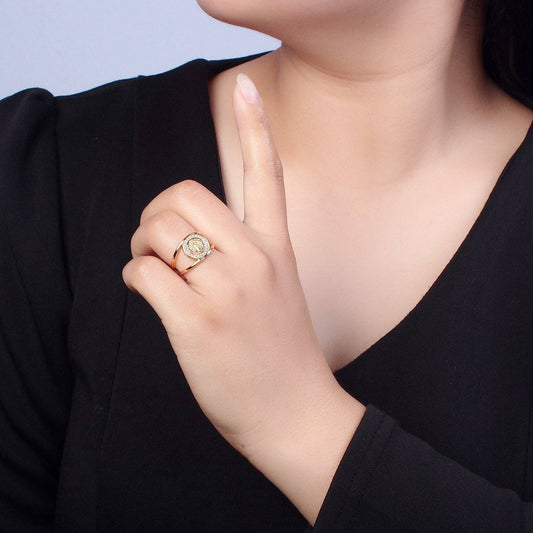 Saint Benedict Ring Gold Statement Religious Jewelry Open Adjustable Ring O-746