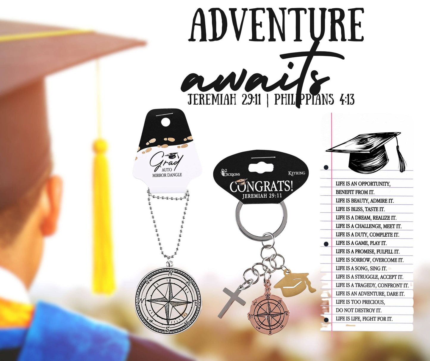 Keyring Grad Cap Compass Cross