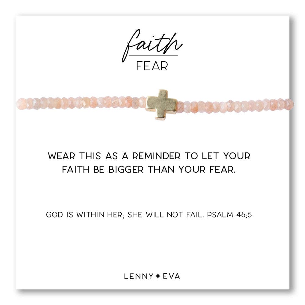 Faith Over Fear 3mm Faceted Sunstone Cross Bracelet