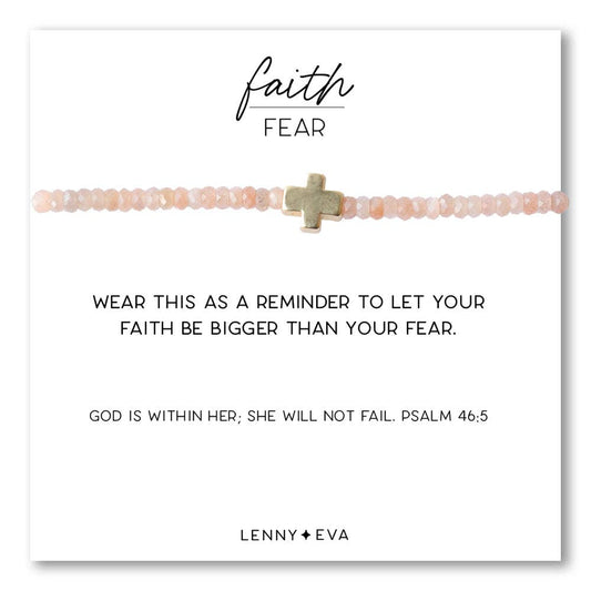 Faith Over Fear 3mm Faceted Sunstone Cross Bracelet