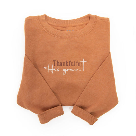 Embroidered Thankful For His Grace Sweatshirt