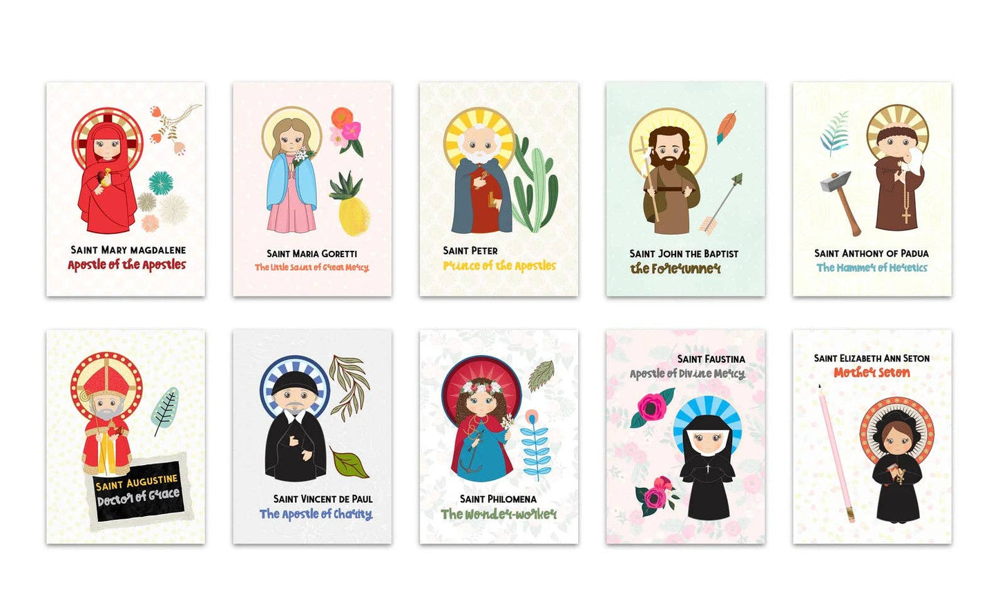 Holy Handmaid Mary Card Game Set. Set of 21 Saint Cards for Matching Game. First Communion Gift. Catholic Gift. Saint card matching game