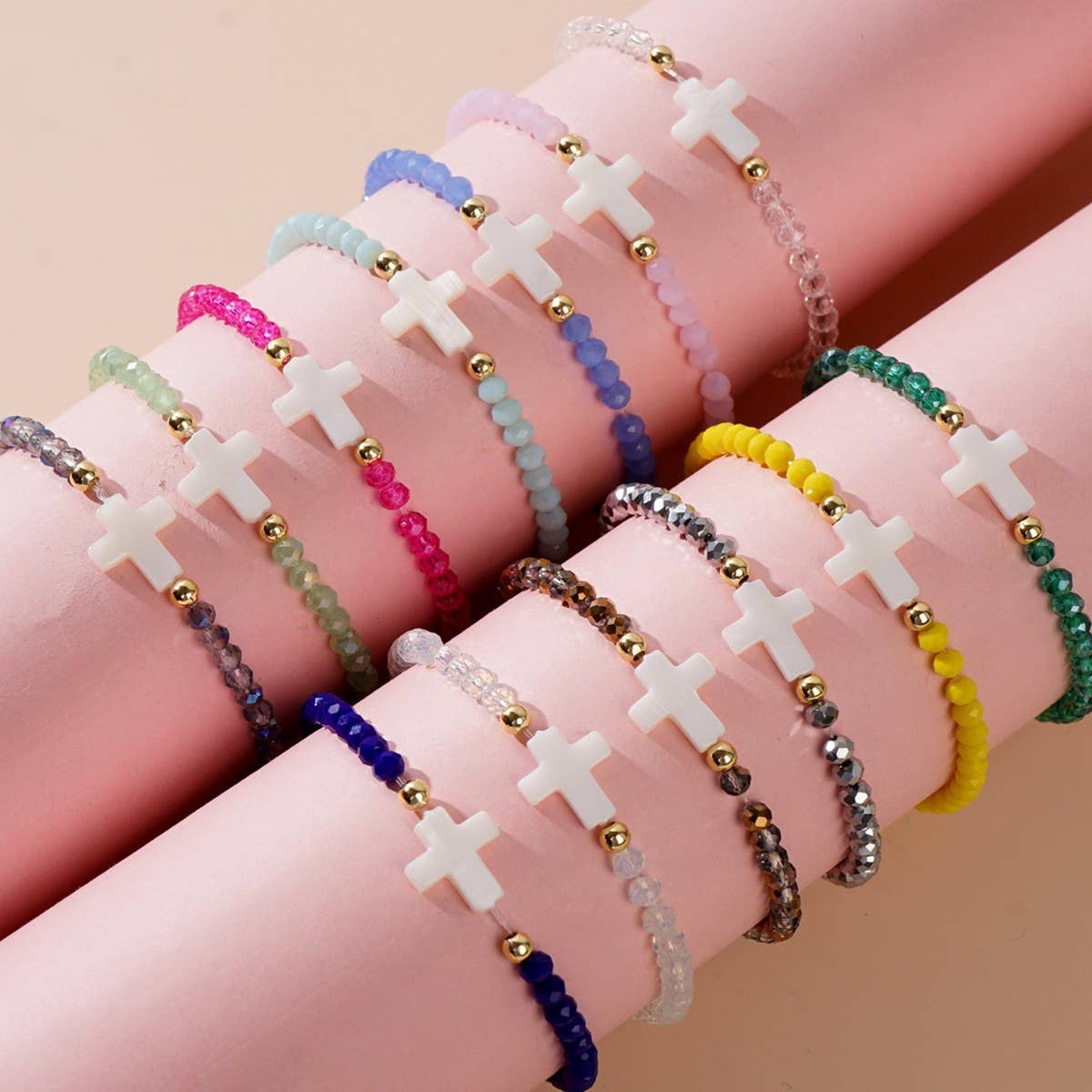 CROSS COLORED CRYSTAL HANDMADE BRACELET