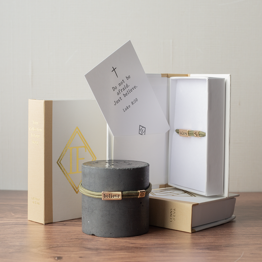 Sentiment Bracelet – Believe | Olive Green Cord