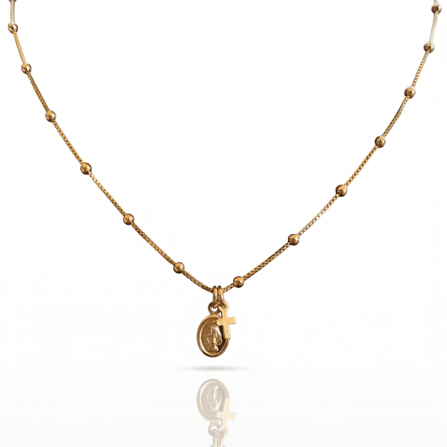 Gold-Filled Miraculous Medal and Cross Necklace 17.5"