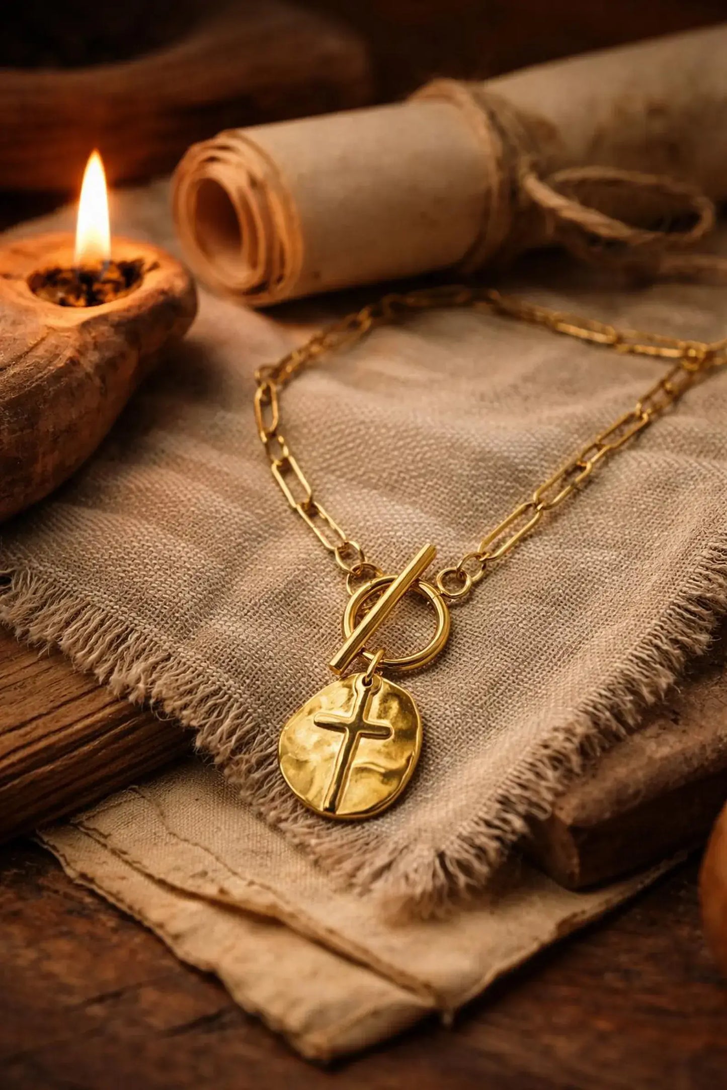 Faith Endures Cross Necklace – Gold Paperclip Chain 18"