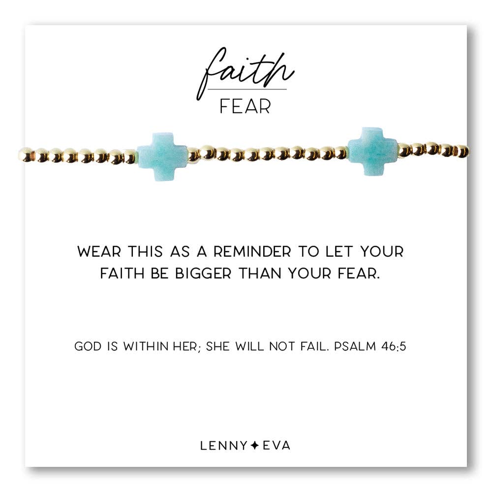 Faith Over Fear Amazonite Gemstone Cross Beaded Bracelet