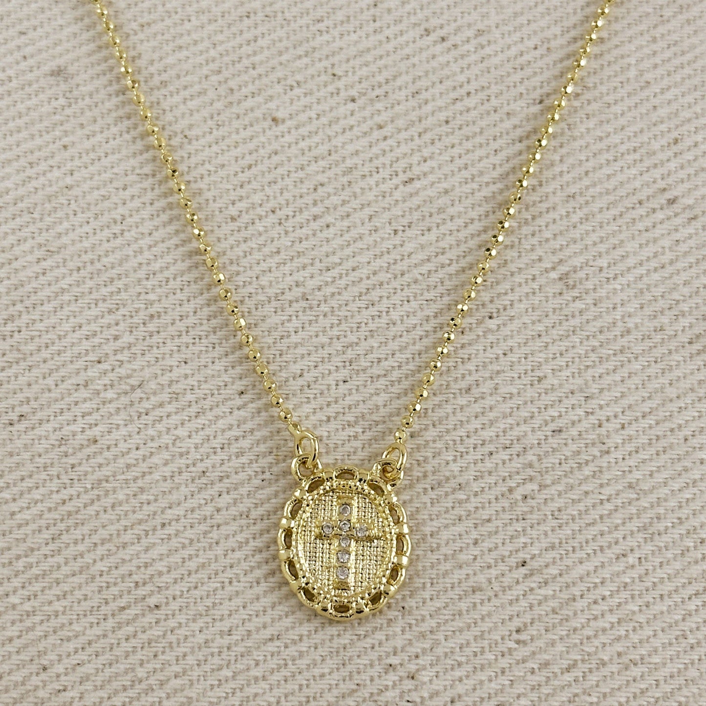 18k Gold Filled Cross Plate Scapular Necklace