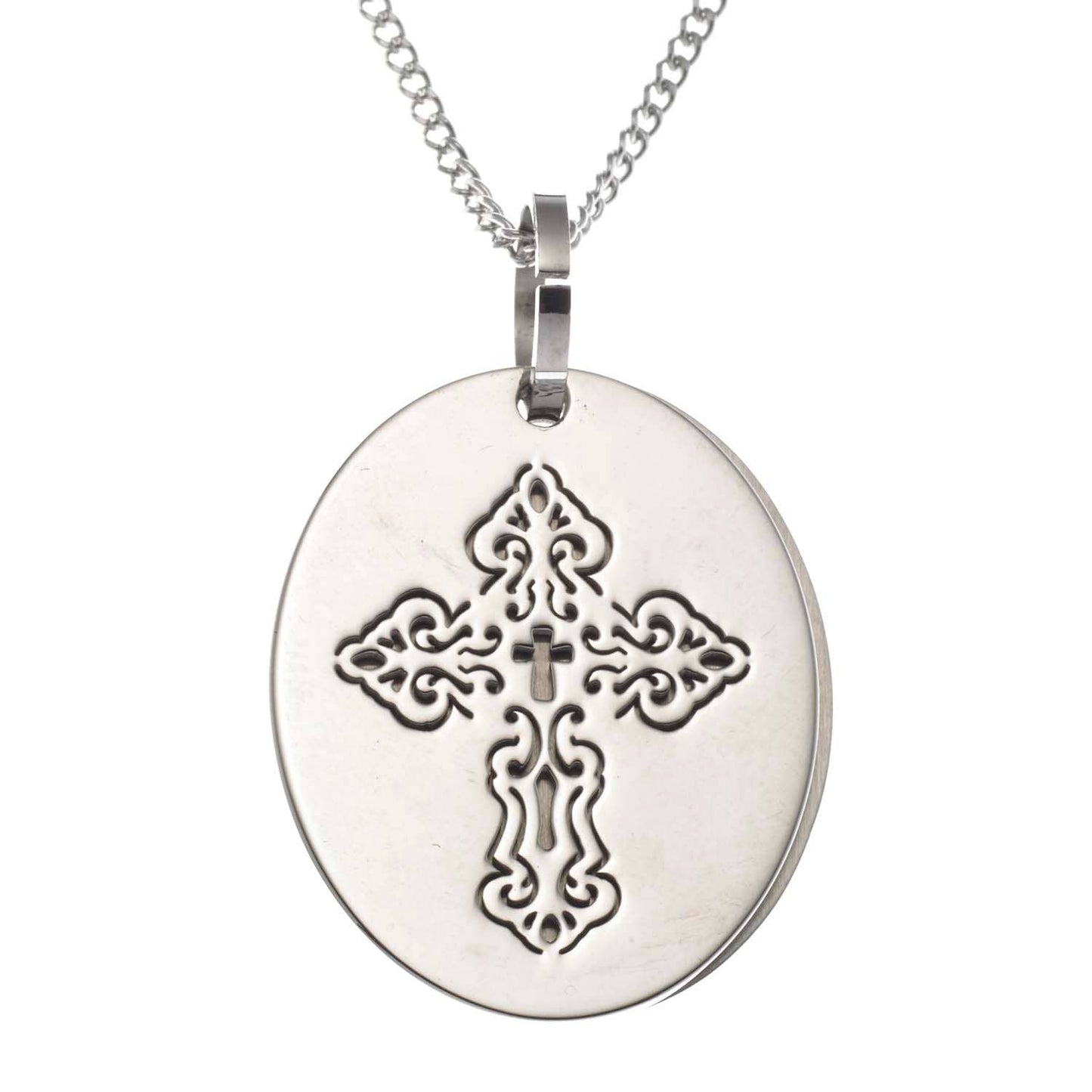 Etched Serenity Prayer Cross Pendant Stainless Steel