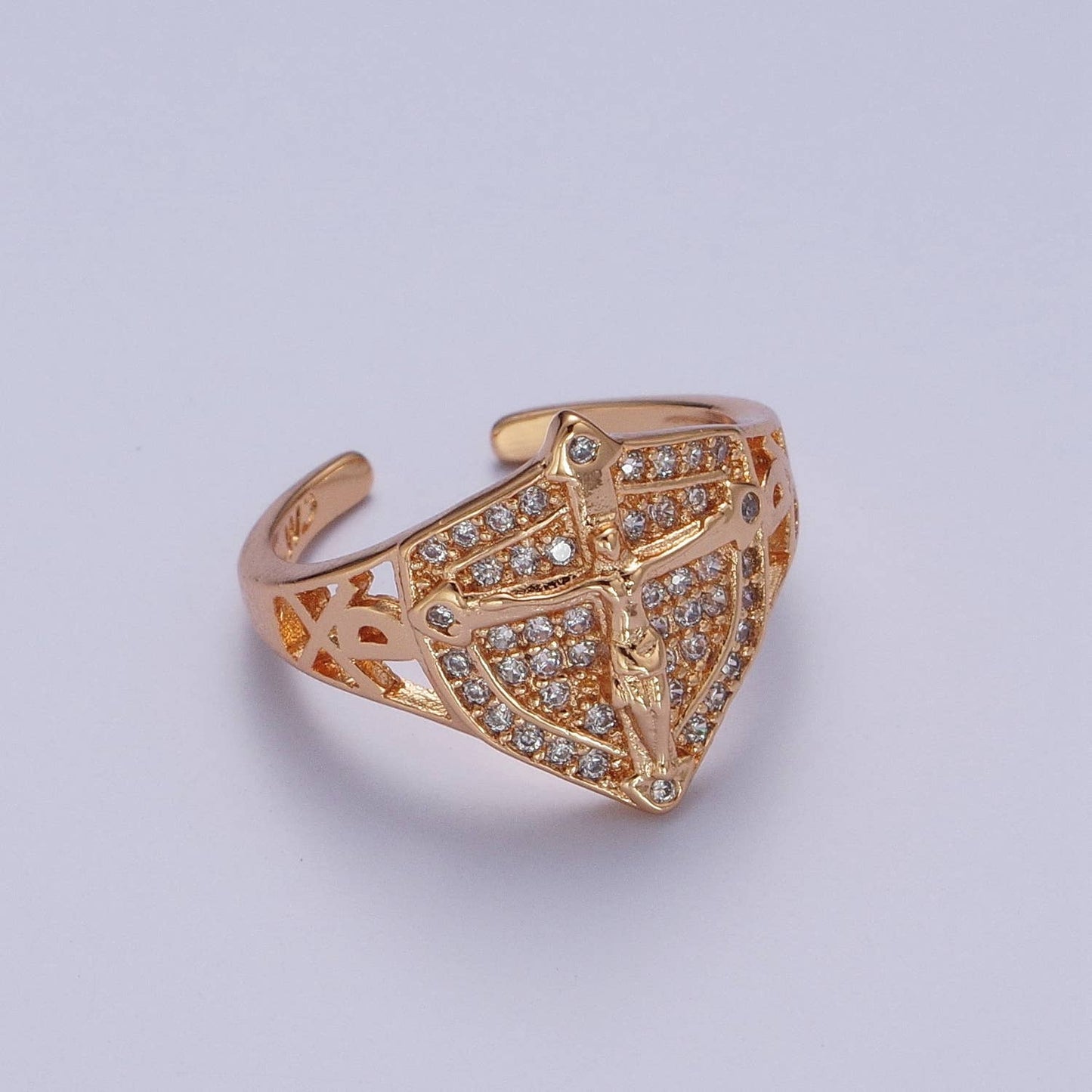 Micro Pave Vintage Crucifix Jesus Cross Gold Ring O1991
