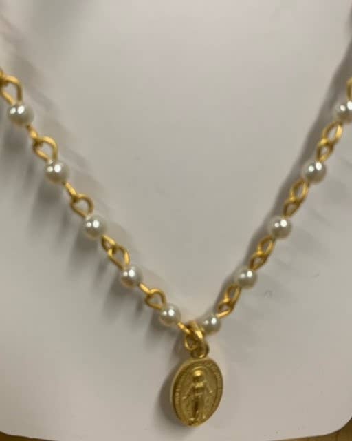 N102MARY2 CLASS PEARL 2MM ROSARY CHAIN MARY NECKLACE