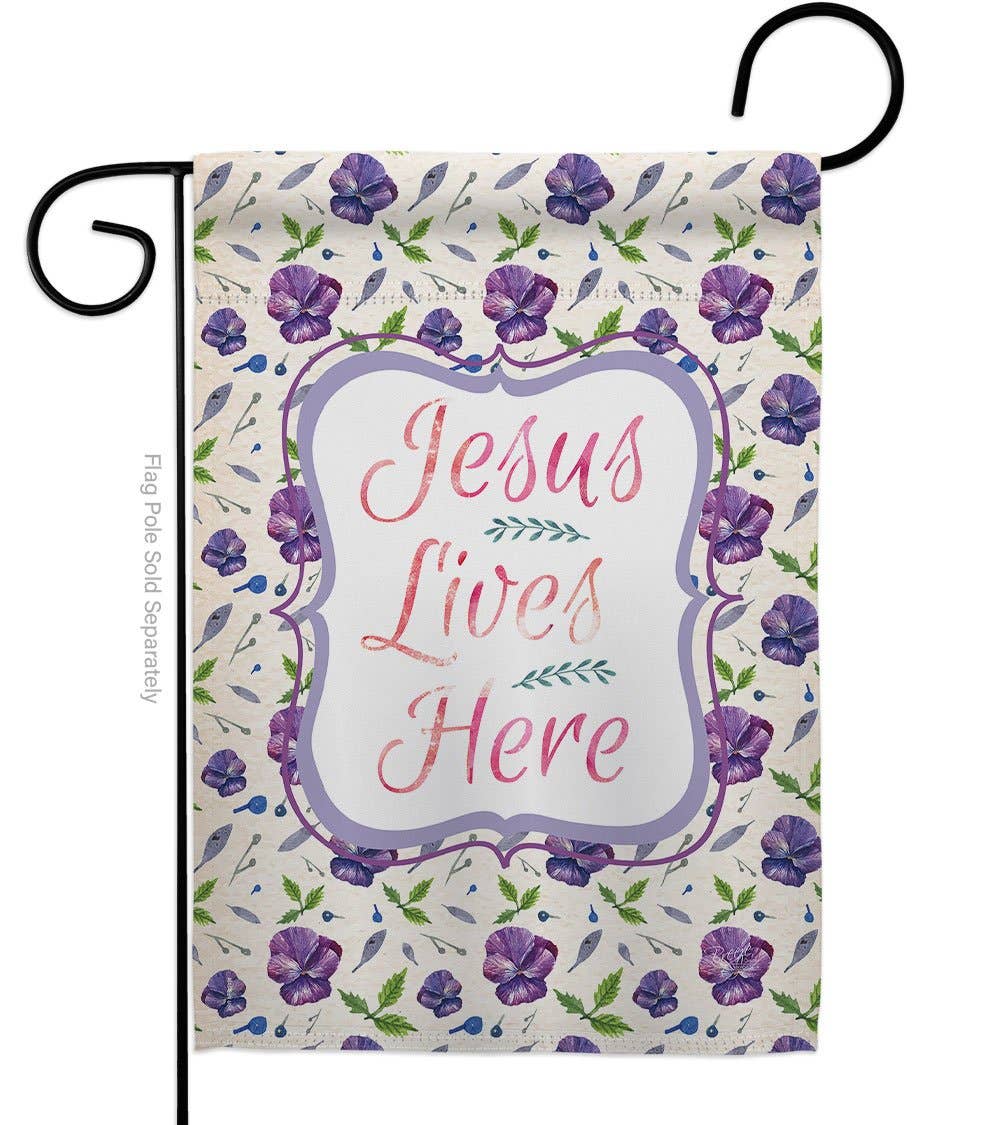 Jesus Lives Here Religious Bible Verses Faith Floral Flag