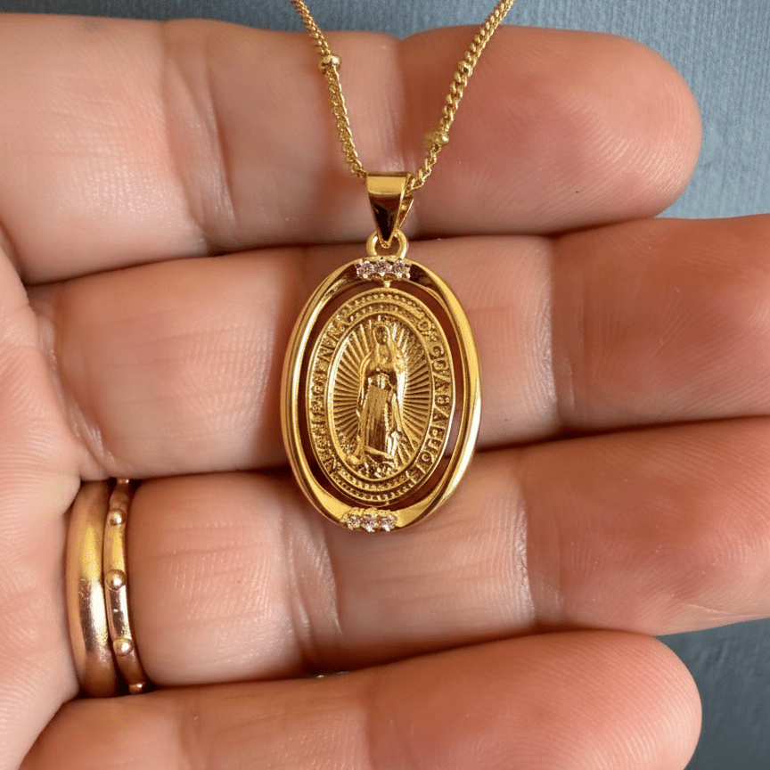 Gold-Plated Our Lady of Guadalupe Necklace · 18” Chain