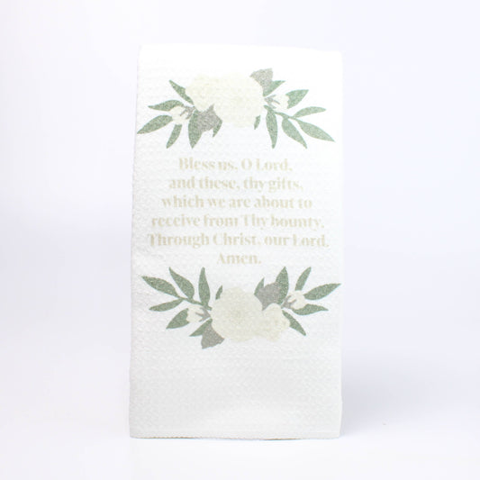 Bless Us Oh Lord Tea Towel, Catholic Prayer Home Decor