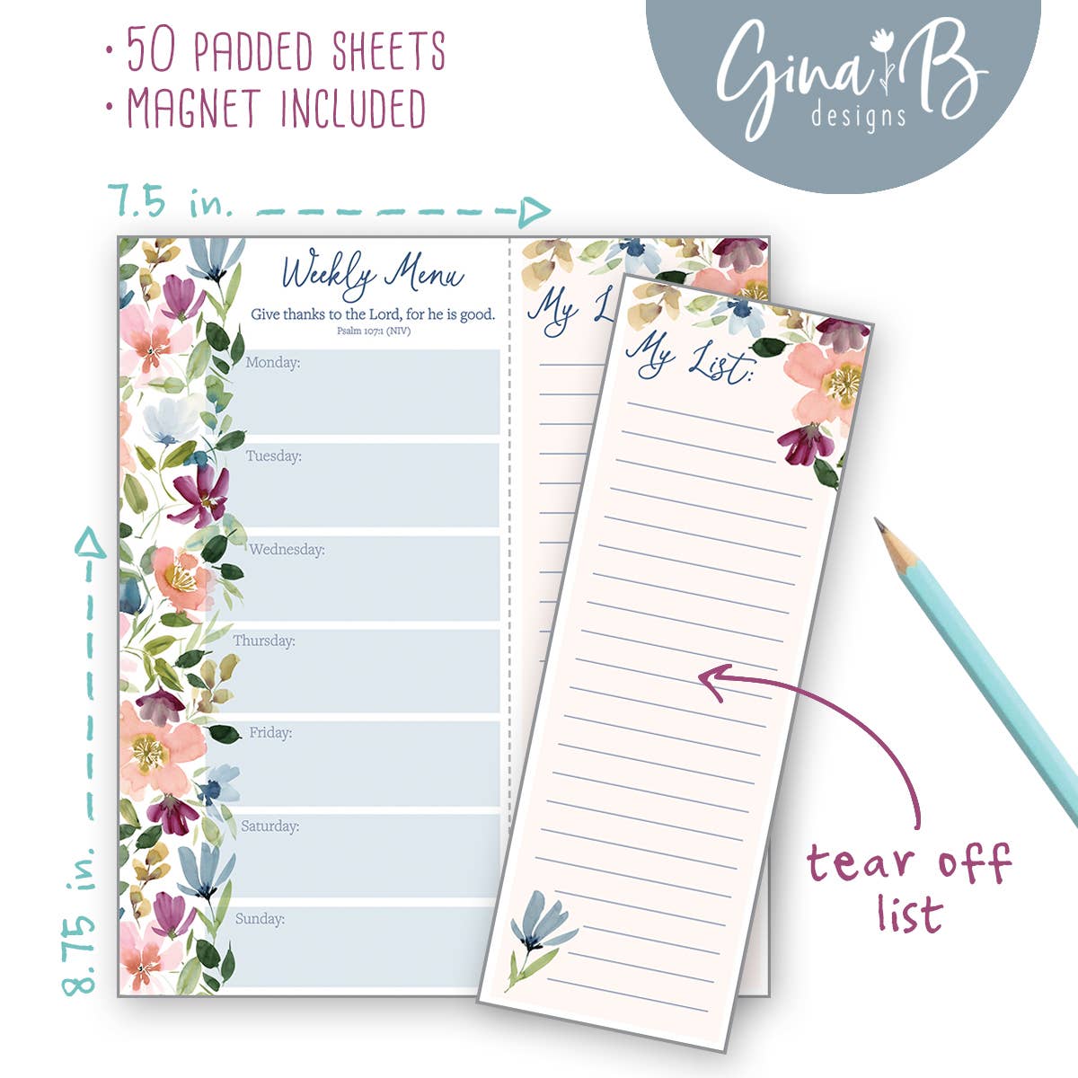 Meal Planner Pad - Faithful Flowers - with scripture